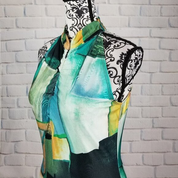 La Squadra zip front sleeveless geo print top sz s - Picture 5 of 8